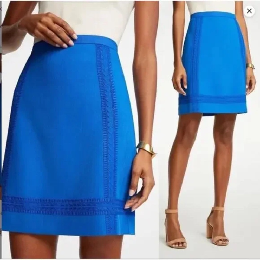 Ann Taylor Blue Skirt with Ribbon detail, Size 8